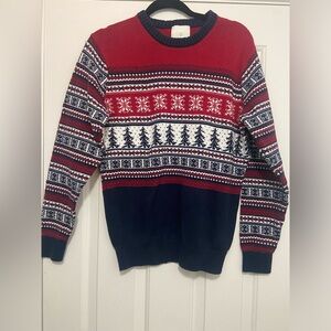 Aspen Men's Large Red and Blue Patterned Ugly Christmas Sweater